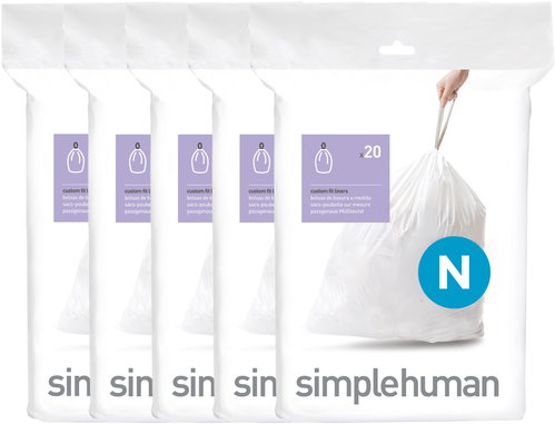Simplehuman bin liners, 45–50 l, type N, drawstring, 100 pieces, 35 µm - Bin Bags - Main image