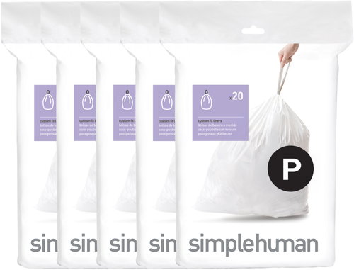 Simplehuman bin liners for 50–60-litre bins, type P, drawstring, 100 pieces, 35 µm - Bin Bags - Main image