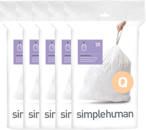 Simplehuman bin liners for 50–65-litre bins, type Q, drawstring, 100 pieces, 35 µm - Bin Bags - Main image