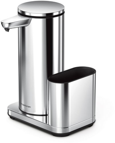 Simplehuman touchless rechargeable soap dispenser 414 ml + sponge holder, shiny stainless steel - Soap Dispenser - Main image