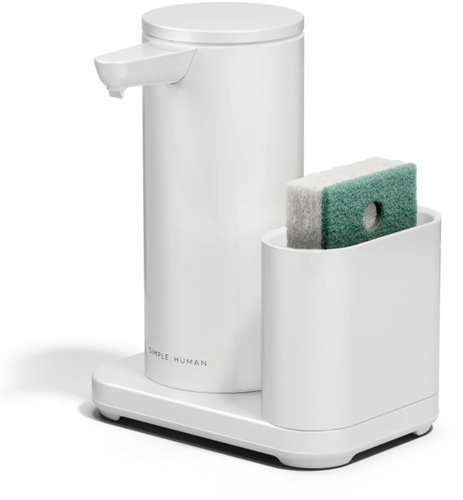Simplehuman Touch-Free Rechargeable Dispenser 266ml + Sponge Holder, White Steel - Soap Dispenser - Main image