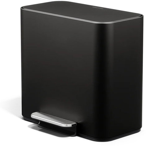 Simplehuman Dual Mini pedal waste bin 15 L, matt black steel - Rubbish Bin - Main image