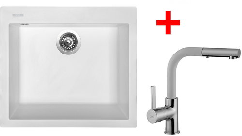 SINKS CUBE 560 Milk+ENIGMA S GR - Kitchen Sink and Tap Set - Main image
