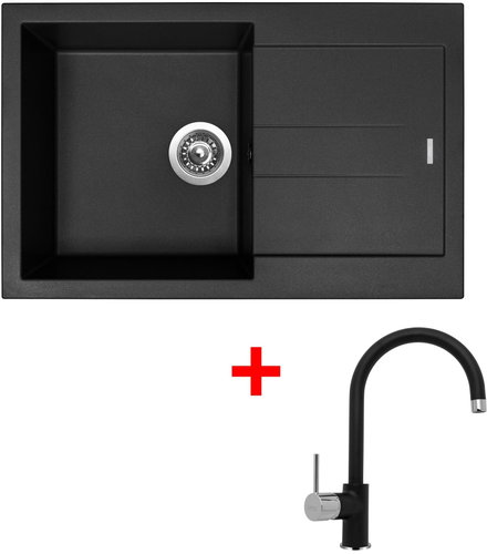 Sinks Amanda 780 Pureblack + Vitalia GR - Kitchen Sink and Tap Set - Main image