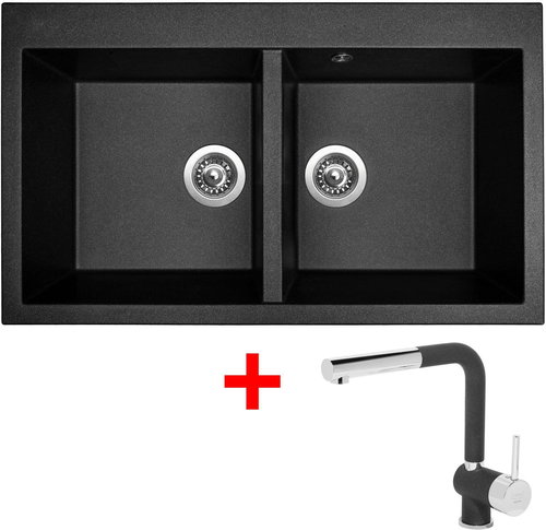 Sinks Amanda 860 Duo Metalblack + Mix 3 P GR - Kitchen Sink and Tap Set - Main image