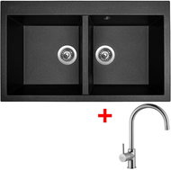 Sinks Amanda 860 Duo Metalblack + Vitalia - Kitchen Sink and Tap Set
