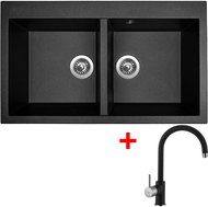 Sinks Amanda 860 Duo Metalblack + Vitalia GR - Kitchen Sink and Tap Set
