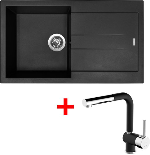 Sinks Amanda 860 Pureblack + Mix 3 P GR - Kitchen Sink and Tap Set - Main image