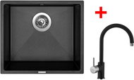 Sinks Frame 457 Metalblack + Vitalia GR - Kitchen Sink and Tap Set