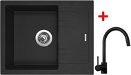 Sinks Linea 600 Granblack + Vitalia, black, matt - Kitchen Sink and Tap Set