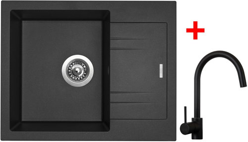 Sinks Linea 600 Metalblack + Vitalia, black, matt - Kitchen Sink and Tap Set - Main image
