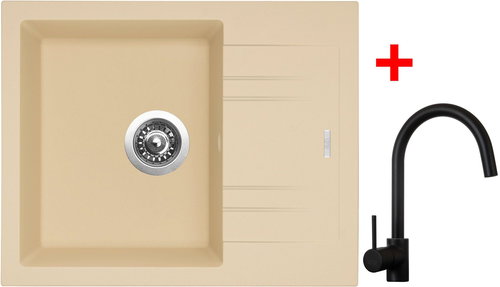 Sinks Linea 600 Sahara + Vitalia, black, matt - Kitchen Sink and Tap Set - Main image