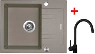 Sinks Linea 600 XC Truffle + Vitalia, black, matt - Kitchen Sink and Tap Set