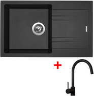 Sinks Linea 780 Metalblack + Vitalia, black, matt - Kitchen Sink and Tap Set