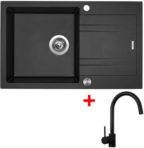 Sinks Linea 780 XC Metalblack + Vitalia, black, matt - Kitchen Sink and Tap Set - Main image