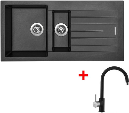 Sinks Perfecto 1000.1 Metalblack + Vitalia GR - Kitchen Sink and Tap Set - Main image