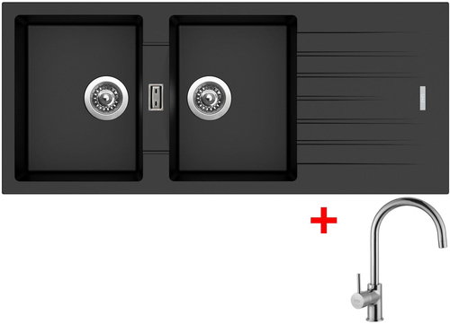 Sinks Perfecto 1160 Duo Metalblack + Vitalia - Kitchen Sink and Tap Set - Main image