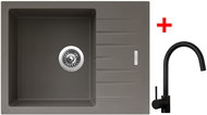 Sinks Perfecto 650 Truffle + Vitalia, black, matt - Kitchen Sink and Tap Set