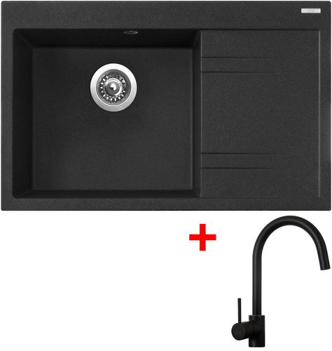 Sinks Rim 780 L Granblack + Vitalia, black, matt - Kitchen Sink and Tap Set - Main image