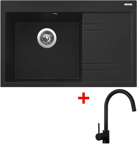Sinks Rim 780 L Metalblack + Vitalia, black, matt - Kitchen Sink and Tap Set - Main image