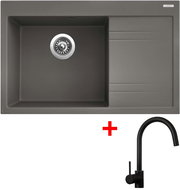 Sinks Rim 780 L Truffle + Vitalia, black, matt - Kitchen Sink and Tap Set