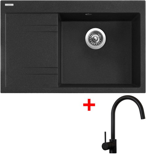 Sinks Rim 780 P Granblack + Vitalia, black, matt - Kitchen Sink and Tap Set - Main image