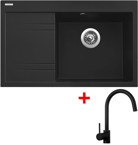 Sinks Rim 780 P Metalblack + Vitalia, black, matt - Kitchen Sink and Tap Set - Main image