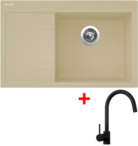 Sinks Rim 780 P Sahara + Vitalia, black, matt - Kitchen Sink and Tap Set - Main image