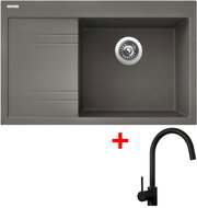 Sinks Rim 780 P Truffle + Vitalia, black, matt - Kitchen Sink and Tap Set