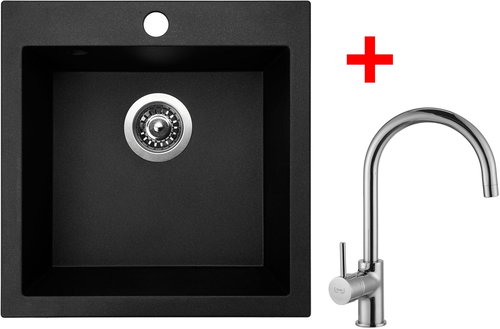Sinks Viva 455 Granblack + Vitalia - Kitchen Sink and Tap Set - Main image