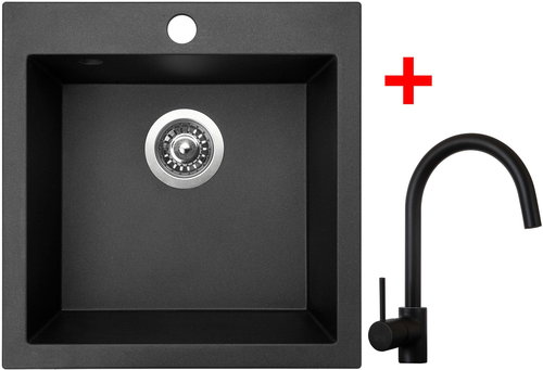 Sinks Viva 455 Metalblack + Vitalia, black, matt - Kitchen Sink and Tap Set - Main image