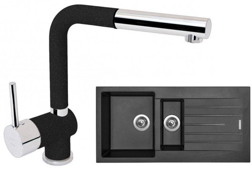 SINKS PERFECTO 1000.1 Metalblack + MIX 3 P - 30 Granblack - Kitchen Sink and Tap Set - Main image