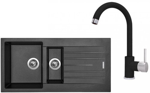 SINKS PERFECTO 1000.1 Metalblack + MIX 35 - 30 Granblack - Kitchen Sink and Tap Set - Main image