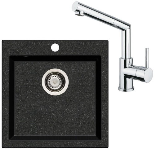SINKS VIVA 455 Granblack + MIX 350 P glossy - Kitchen Sink and Tap Set - Main image