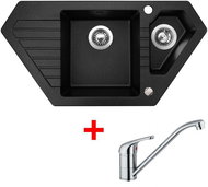 SINKS BRAVO 850.1 Granblack + VENTO 4 glossy - Kitchen Sink and Tap Set