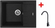 Sinks Amanda 650 Granblack + Elasta Matt Black - Kitchen Sink and Tap Set