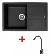 Sinks Amanda 780 Pureblack + Elasta Matt Black - Kitchen Sink and Tap Set