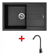 Sinks Amanda 780 Granblack + Elasta Matt Black - Kitchen Sink and Tap Set