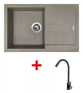 Sinks Amanda 780 Truffle + Elasta Matt Black - Kitchen Sink and Tap Set
