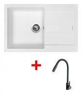 Sinks Amanda 780 Milk + Elasta S Matt Black - Kitchen Sink and Tap Set