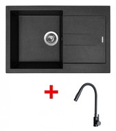 Sinks Amanda 780 Granblack + Elasta S Black Matt - Kitchen Sink and Tap Set