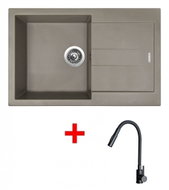 Sinks Amanda 780 Truffle + Elasta S Matt Black - Kitchen Sink and Tap Set