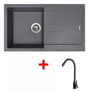 Sinks Amanda 860 Titanium + Elasta Matt Black - Kitchen Sink and Tap Set