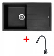 Sinks Amanda 860 Pureblack + Elasta S Black Matt - Kitchen Sink and Tap Set