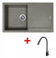 Sinks Amanda 860 Truffle + Elasta S Matt Black - Kitchen Sink and Tap Set