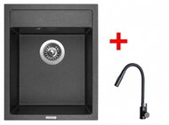 Sinks Classic 400 Granblack + Elasta S Matt Black - Kitchen Sink and Tap Set