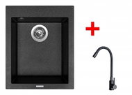 Sinks Cube 410 Granblack + Elasta Matt Black - Kitchen Sink and Tap Set