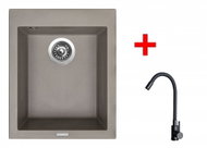 Sinks Cube 410 Truffle + Elasta Matt Black - Kitchen Sink and Tap Set