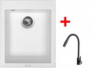 Sinks Cube 410 Milk + Elasta S Matt Black - Kitchen Sink and Tap Set