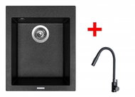 Sinks Cube 410 Granblack + Elasta S Matt Black - Kitchen Sink and Tap Set